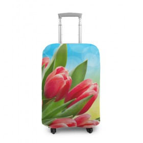 Чехол для чемодана 3D с принтом Полевые тюльпаны в Кировске, 86% полиэфир, 14% спандекс | двустороннее нанесение принта, прорези для ручек и колес | арт | краска | лето | лучи | любовь | новинки | популярные | природа | рисунки | свет | цветы