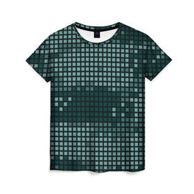 Женская футболка 3D с принтом Кибер камуфляж 3 в Кировске, 100% полиэфир ( синтетическое хлопкоподобное полотно) | прямой крой, круглый вырез горловины, длина до линии бедер | пиксели | темный