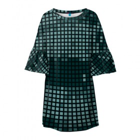 Детское платье 3D с принтом Кибер камуфляж 3 в Кировске, 100% полиэстер | прямой силуэт, чуть расширенный к низу. Круглая горловина, на рукавах — воланы | Тематика изображения на принте: пиксели | темный