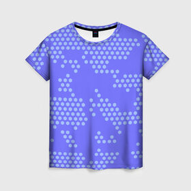 Женская футболка 3D с принтом Кибер камуфляж 7 в Кировске, 100% полиэфир ( синтетическое хлопкоподобное полотно) | прямой крой, круглый вырез горловины, длина до линии бедер | пиксели | сиреневый | точки