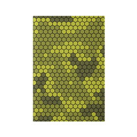 Обложка для паспорта матовая кожа с принтом Кибер камуфляж 8 в Кировске, натуральная матовая кожа | размер 19,3 х 13,7 см; прозрачные пластиковые крепления | Тематика изображения на принте: желтый | соты