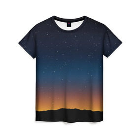Женская футболка 3D с принтом Звездное небо в Кировске, 100% полиэфир ( синтетическое хлопкоподобное полотно) | прямой крой, круглый вырез горловины, длина до линии бедер | вселенная | галактика | горизон | звезды | небо | ночь