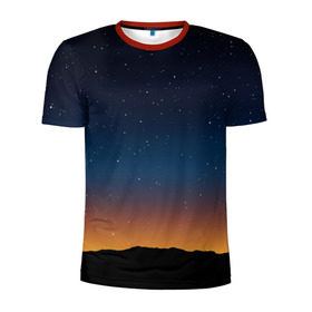 Мужская футболка 3D спортивная с принтом Звездное небо в Кировске, 100% полиэстер с улучшенными характеристиками | приталенный силуэт, круглая горловина, широкие плечи, сужается к линии бедра | вселенная | галактика | горизон | звезды | небо | ночь