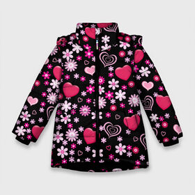 Зимняя куртка для девочек 3D с принтом Волшебный орнамент в Кировске, ткань верха — 100% полиэстер; подклад — 100% полиэстер, утеплитель — 100% полиэстер. | длина ниже бедра, удлиненная спинка, воротник стойка и отстегивающийся капюшон. Есть боковые карманы с листочкой на кнопках, утяжки по низу изделия и внутренний карман на молнии. 

Предусмотрены светоотражающий принт на спинке, радужный светоотражающий элемент на пуллере молнии и на резинке для утяжки. | heart | любовь | орнамент | сердце | узор