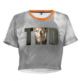 Женская футболка 3D укороченная с принтом TWD. Дэрил Диксон в Кировске, 100% полиэстер | круглая горловина, длина футболки до линии талии, рукава с отворотами | 