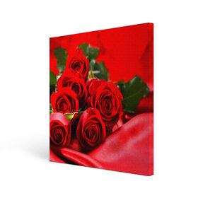 Холст квадратный с принтом Розы в Кировске, 100% ПВХ |  | букет | красная | лепесток | разноцветная | роза | цветок