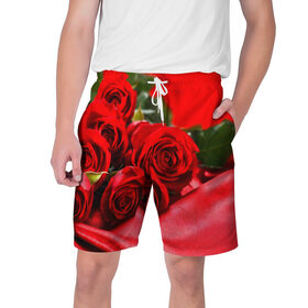 Мужские шорты 3D с принтом Розы в Кировске,  полиэстер 100% | прямой крой, два кармана без застежек по бокам. Мягкая трикотажная резинка на поясе, внутри которой широкие завязки. Длина чуть выше колен | букет | красная | лепесток | разноцветная | роза | цветок