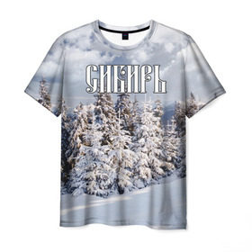 Мужская футболка 3D с принтом Сибирь в Кировске, 100% полиэфир | прямой крой, круглый вырез горловины, длина до линии бедер | ель | лес | небо | облака | природа | снег | сосна | сугробы | тайга | хвоя