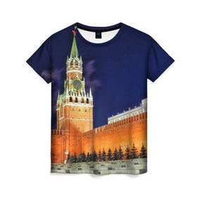 Женская футболка 3D с принтом Кремль в Кировске, 100% полиэфир ( синтетическое хлопкоподобное полотно) | прямой крой, круглый вырез горловины, длина до линии бедер | moscow | russia | гордость | кремль | москва | отечество | родина | россия | столица
