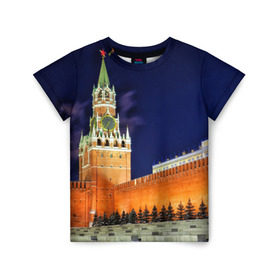 Детская футболка 3D с принтом Кремль в Кировске, 100% гипоаллергенный полиэфир | прямой крой, круглый вырез горловины, длина до линии бедер, чуть спущенное плечо, ткань немного тянется | moscow | russia | гордость | кремль | москва | отечество | родина | россия | столица