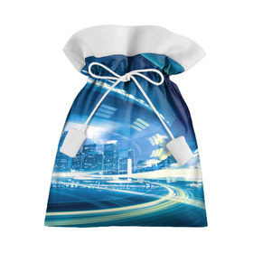Подарочный 3D мешок с принтом Мегаполис в Кировске, 100% полиэстер | Размер: 29*39 см | night city | высотки | город | движение | мегаполис | неоновый свет | ночная жизнь | ночной город | огни | поток | столица | трафик