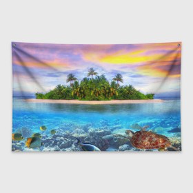 Флаг-баннер с принтом Мальдивы в Кировске, 100% полиэстер | размер 67 х 109 см, плотность ткани — 95 г/м2; по краям флага есть четыре люверса для крепления | Тематика изображения на принте: загар | каникулы | мальдивские острова | мальдивы | отдых | отпуск | пляж | приключения | солнце | туризм