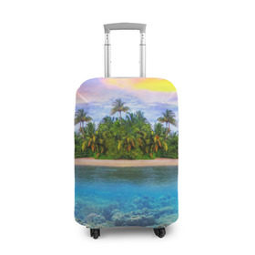 Чехол для чемодана 3D с принтом Мальдивы в Кировске, 86% полиэфир, 14% спандекс | двустороннее нанесение принта, прорези для ручек и колес | Тематика изображения на принте: загар | каникулы | мальдивские острова | мальдивы | отдых | отпуск | пляж | приключения | солнце | туризм