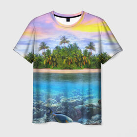 Мужская футболка 3D с принтом Мальдивы в Кировске, 100% полиэфир | прямой крой, круглый вырез горловины, длина до линии бедер | загар | каникулы | мальдивские острова | мальдивы | отдых | отпуск | пляж | приключения | солнце | туризм