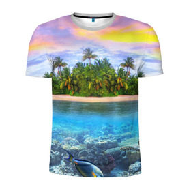 Мужская футболка 3D спортивная с принтом Мальдивы в Кировске, 100% полиэстер с улучшенными характеристиками | приталенный силуэт, круглая горловина, широкие плечи, сужается к линии бедра | загар | каникулы | мальдивские острова | мальдивы | отдых | отпуск | пляж | приключения | солнце | туризм