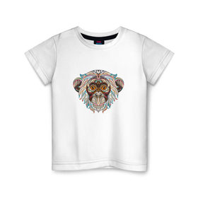 Детская футболка хлопок с принтом Обезьяна в Кировске, 100% хлопок | круглый вырез горловины, полуприлегающий силуэт, длина до линии бедер | 