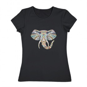 Женская футболка хлопок с принтом Слон в Кировске, 100% хлопок | прямой крой, круглый вырез горловины, длина до линии бедер, слегка спущенное плечо | 