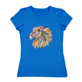 Женская футболка хлопок с принтом Лев 2 в Кировске, 100% хлопок | прямой крой, круглый вырез горловины, длина до линии бедер, слегка спущенное плечо | лев