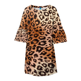 Детское платье 3D с принтом Леопардовая шкура в Кировске, 100% полиэстер | прямой силуэт, чуть расширенный к низу. Круглая горловина, на рукавах — воланы | гепард | гламур | леопард | мода | роскошь | шерсть