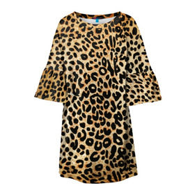 Детское платье 3D с принтом Гепард (шкура) в Кировске, 100% полиэстер | прямой силуэт, чуть расширенный к низу. Круглая горловина, на рукавах — воланы | гепард | гламур | леопард | мода | пятна | роскошь | ткань | точки | шерсть