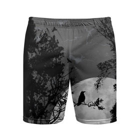 Мужские шорты 3D спортивные с принтом Черный ворон в Кировске,  |  | ворон | луна | новинки | ночь | полнолуние | природа | птица