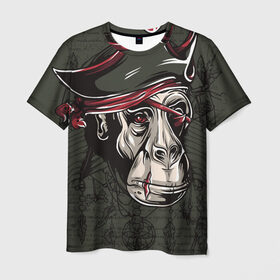 Мужская футболка 3D с принтом Старый пират в Кировске, 100% полиэфир | прямой крой, круглый вырез горловины, длина до линии бедер | Тематика изображения на принте: обезьяна | шимпанзе