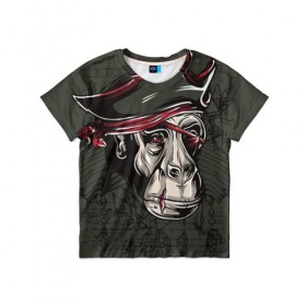 Детская футболка 3D с принтом Старый пират в Кировске, 100% гипоаллергенный полиэфир | прямой крой, круглый вырез горловины, длина до линии бедер, чуть спущенное плечо, ткань немного тянется | обезьяна | шимпанзе
