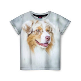 Детская футболка 3D с принтом Австралийская овчарка в Кировске, 100% гипоаллергенный полиэфир | прямой крой, круглый вырез горловины, длина до линии бедер, чуть спущенное плечо, ткань немного тянется | австралийская овчарка | животные | природа | собака | щенок
