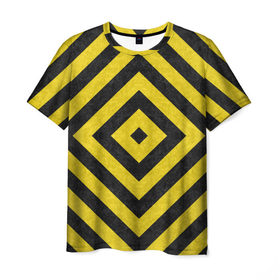 Мужская футболка 3D с принтом Чёрные и Жёлтые Квадраты в Кировске, 100% полиэфир | прямой крой, круглый вырез горловины, длина до линии бедер | Тематика изображения на принте: жёлтый | квадрат | полосы | текстура | узор | чёрный