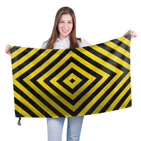 Флаг 3D с принтом Чёрные и Жёлтые Квадраты в Кировске, 100% полиэстер | плотность ткани — 95 г/м2, размер — 67 х 109 см. Принт наносится с одной стороны | жёлтый | квадрат | полосы | текстура | узор | чёрный