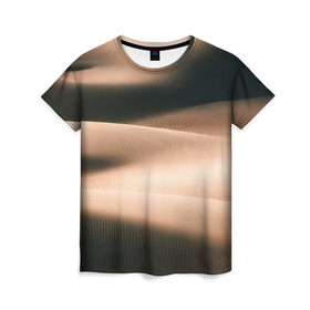 Женская футболка 3D с принтом Барханы в Кировске, 100% полиэфир ( синтетическое хлопкоподобное полотно) | прямой крой, круглый вырез горловины, длина до линии бедер | Тематика изображения на принте: аравия | барханы | бедуин | восток | пески | пустыня | солнце | товарищ сухов