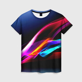 Женская футболка 3D с принтом Idealizing abstraction в Кировске, 100% полиэфир ( синтетическое хлопкоподобное полотно) | прямой крой, круглый вырез горловины, длина до линии бедер | полосы | цветной | яркий