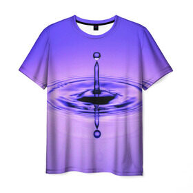 Мужская футболка 3D с принтом Капля в Кировске, 100% полиэфир | прямой крой, круглый вырез горловины, длина до линии бедер | вода | волна | капля | фиолетовый