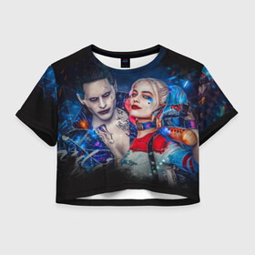 Женская футболка Crop-top 3D с принтом Харли и Джокер в Кировске, 100% полиэстер | круглая горловина, длина футболки до линии талии, рукава с отворотами | harley quinn | suicide squad | the joker | джокер | харли квинн