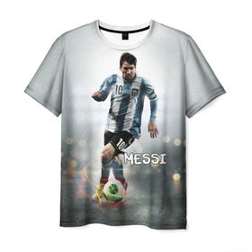 Мужская футболка 3D с принтом Leo Messi в Кировске, 100% полиэфир | прямой крой, круглый вырез горловины, длина до линии бедер | barselona | messi | аргентина | барселона | месси | мяч | футбол