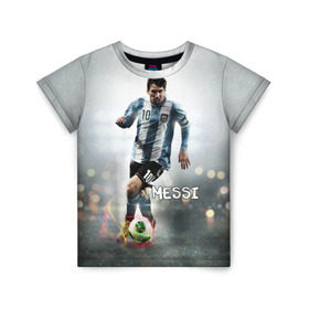 Детская футболка 3D с принтом Leo Messi в Кировске, 100% гипоаллергенный полиэфир | прямой крой, круглый вырез горловины, длина до линии бедер, чуть спущенное плечо, ткань немного тянется | Тематика изображения на принте: barselona | messi | аргентина | барселона | месси | мяч | футбол