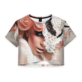 Женская футболка 3D укороченная с принтом Lady Gaga в Кировске, 100% полиэстер | круглая горловина, длина футболки до линии талии, рукава с отворотами | lady gaga | звезда | знаменитость | леди гага | музыка | певица