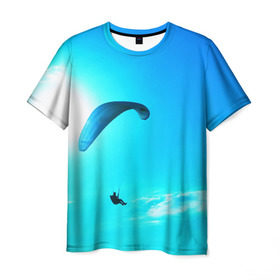 Мужская футболка 3D с принтом Прыжок в Кировске, 100% полиэфир | прямой крой, круглый вырез горловины, длина до линии бедер | парашют | прыжок | синяя