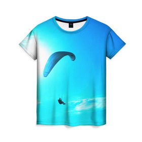 Женская футболка 3D с принтом Прыжок в Кировске, 100% полиэфир ( синтетическое хлопкоподобное полотно) | прямой крой, круглый вырез горловины, длина до линии бедер | парашют | прыжок | синяя