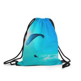 Рюкзак-мешок 3D с принтом Прыжок в Кировске, 100% полиэстер | плотность ткани — 200 г/м2, размер — 35 х 45 см; лямки — толстые шнурки, застежка на шнуровке, без карманов и подкладки | парашют | прыжок | синяя