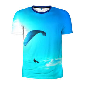 Мужская футболка 3D спортивная с принтом Прыжок в Кировске, 100% полиэстер с улучшенными характеристиками | приталенный силуэт, круглая горловина, широкие плечи, сужается к линии бедра | парашют | прыжок | синяя