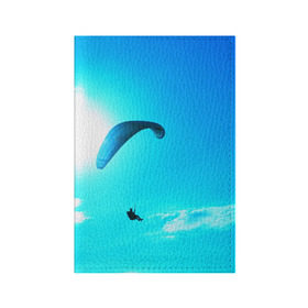 Обложка для паспорта матовая кожа с принтом Прыжок в Кировске, натуральная матовая кожа | размер 19,3 х 13,7 см; прозрачные пластиковые крепления | Тематика изображения на принте: парашют | прыжок | синяя