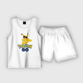 Детская пижама с шортами хлопок с принтом Pokemon GO в Кировске,  |  | Тематика изображения на принте: pikachu | pokeball | доллар | золото | пикачу | покеболл | покемон