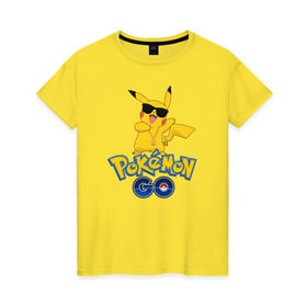 Женская футболка хлопок с принтом Pokemon GO в Кировске, 100% хлопок | прямой крой, круглый вырез горловины, длина до линии бедер, слегка спущенное плечо | pikachu | pokeball | доллар | золото | пикачу | покеболл | покемон