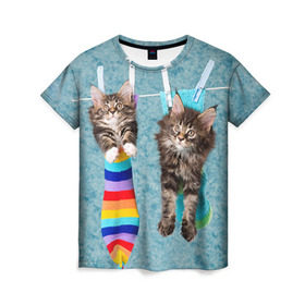 Женская футболка 3D с принтом Мейн-кун 1 в Кировске, 100% полиэфир ( синтетическое хлопкоподобное полотно) | прямой крой, круглый вырез горловины, длина до линии бедер | кот | котенок | котик | котэ | кошка | мейн кун | мейнкун | мэйн кун | мэйнкун