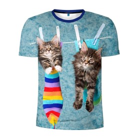 Мужская футболка 3D спортивная с принтом Мейн-кун 1 в Кировске, 100% полиэстер с улучшенными характеристиками | приталенный силуэт, круглая горловина, широкие плечи, сужается к линии бедра | Тематика изображения на принте: кот | котенок | котик | котэ | кошка | мейн кун | мейнкун | мэйн кун | мэйнкун