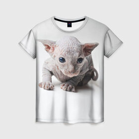 Женская футболка 3D с принтом Сфинкс 1 в Кировске, 100% полиэфир ( синтетическое хлопкоподобное полотно) | прямой крой, круглый вырез горловины, длина до линии бедер | кот | котенок | котик | котэ | кошка | сфинкс