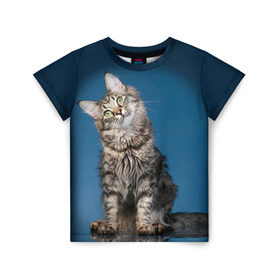Детская футболка 3D с принтом Мейн-кун 2 в Кировске, 100% гипоаллергенный полиэфир | прямой крой, круглый вырез горловины, длина до линии бедер, чуть спущенное плечо, ткань немного тянется | кот | котенок | котик | котэ | кошка | мейн кун | мейнкун | мэйн кун | мэйнкун