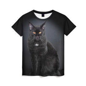 Женская футболка 3D с принтом Мейн-кун 3 в Кировске, 100% полиэфир ( синтетическое хлопкоподобное полотно) | прямой крой, круглый вырез горловины, длина до линии бедер | кот | котенок | котик | котэ | кошка | мейн кун | мейнкун | мэйн кун | мэйнкун