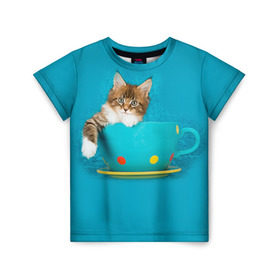 Детская футболка 3D с принтом Мейн-кун 4 в Кировске, 100% гипоаллергенный полиэфир | прямой крой, круглый вырез горловины, длина до линии бедер, чуть спущенное плечо, ткань немного тянется | Тематика изображения на принте: кот | котенок | котик | котэ | кошка | мейн кун | мейнкун | мэйн кун | мэйнкун